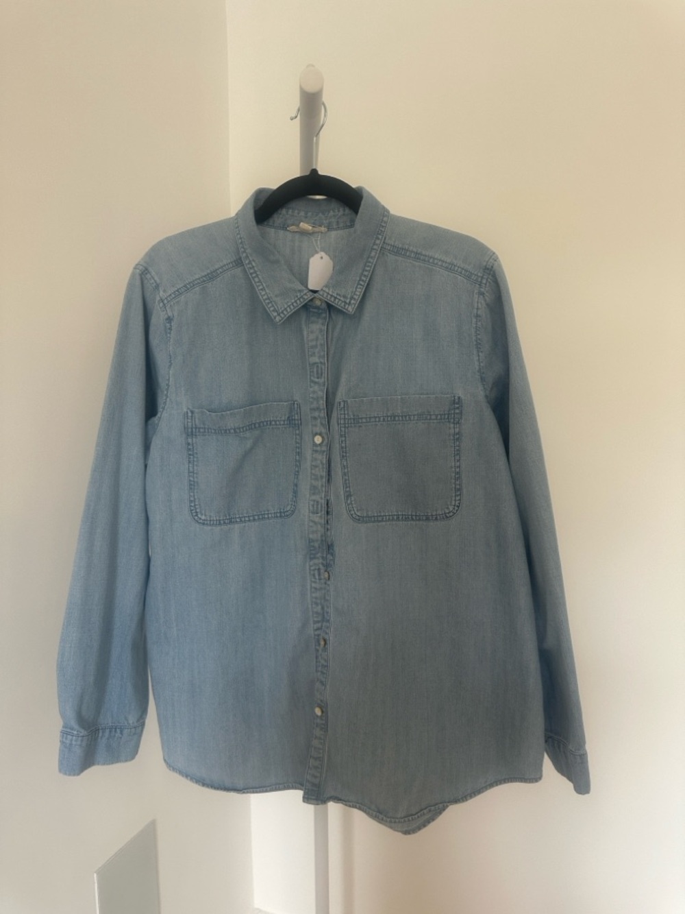 Eileen Fisher Organic Cotton Chambray Light Blue Denim Button-Down Shirt